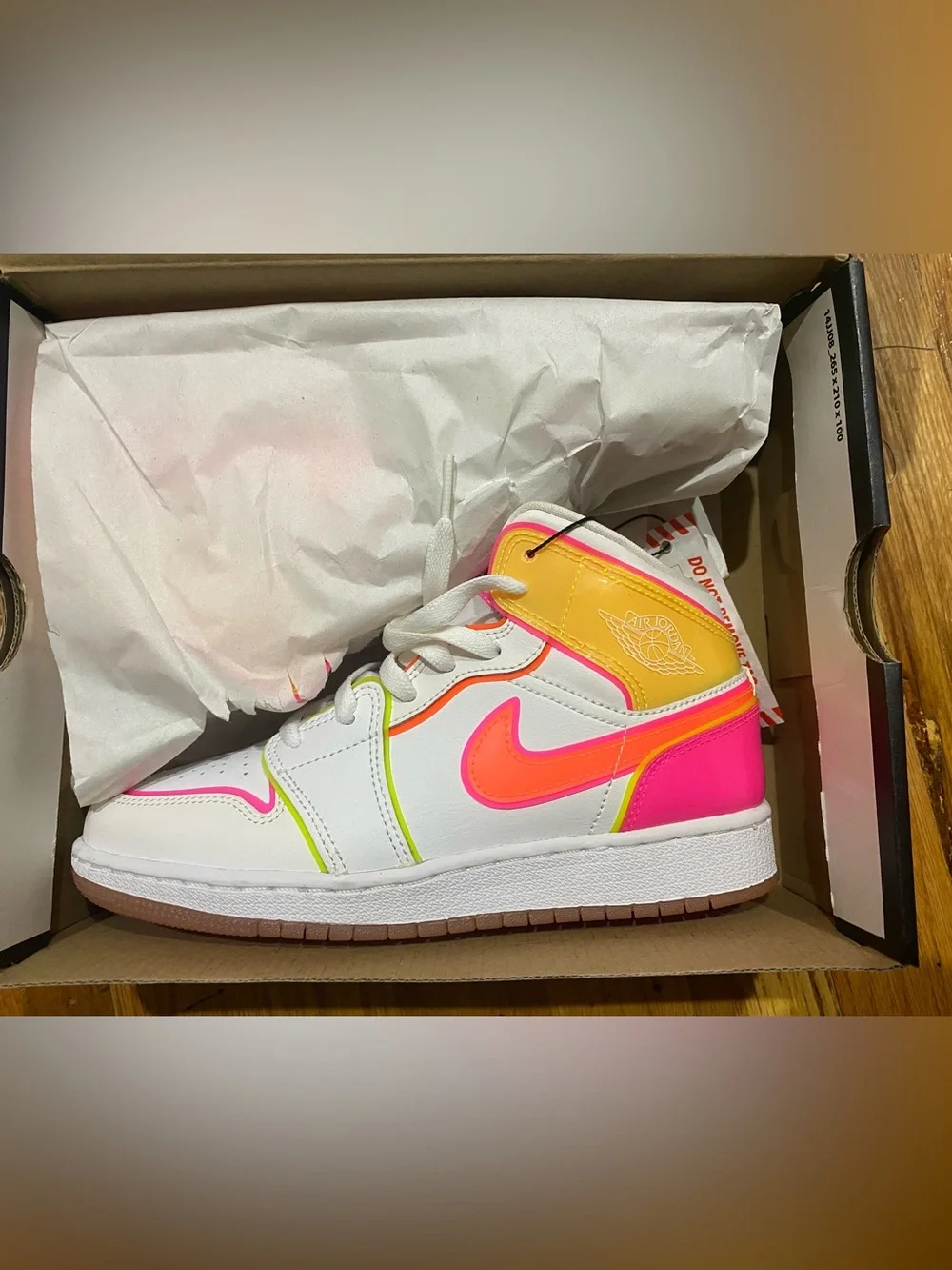 Jordan  1 Sneakers with Pink, Neon Orange & Yellow  colors youth 4y brand new